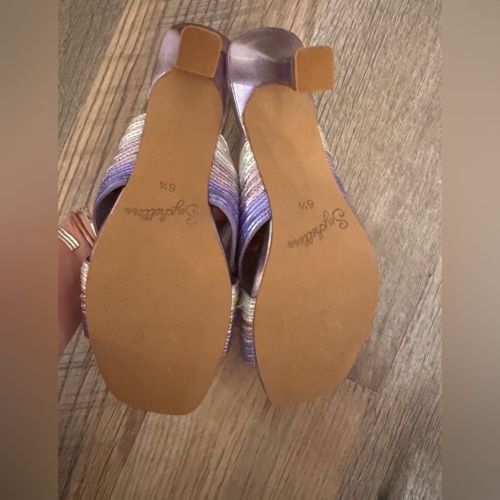 💕SEYCHELLES💕 Fleet Metallic Crisscross Sandal Heels ~ purple lavender New - Picture 3 of 10